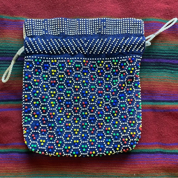 VTG 60’s Reversible handmade Candy dot Beaded handbag. Wristlet Sack Bag. USA - Picture 9 of 14